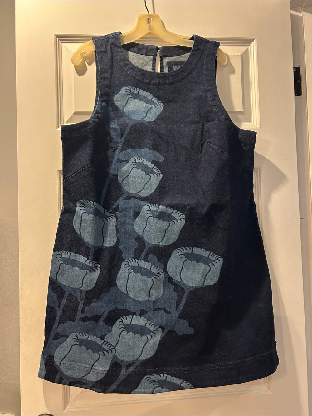 Navy Denim Floral Print Sleeveless Dress